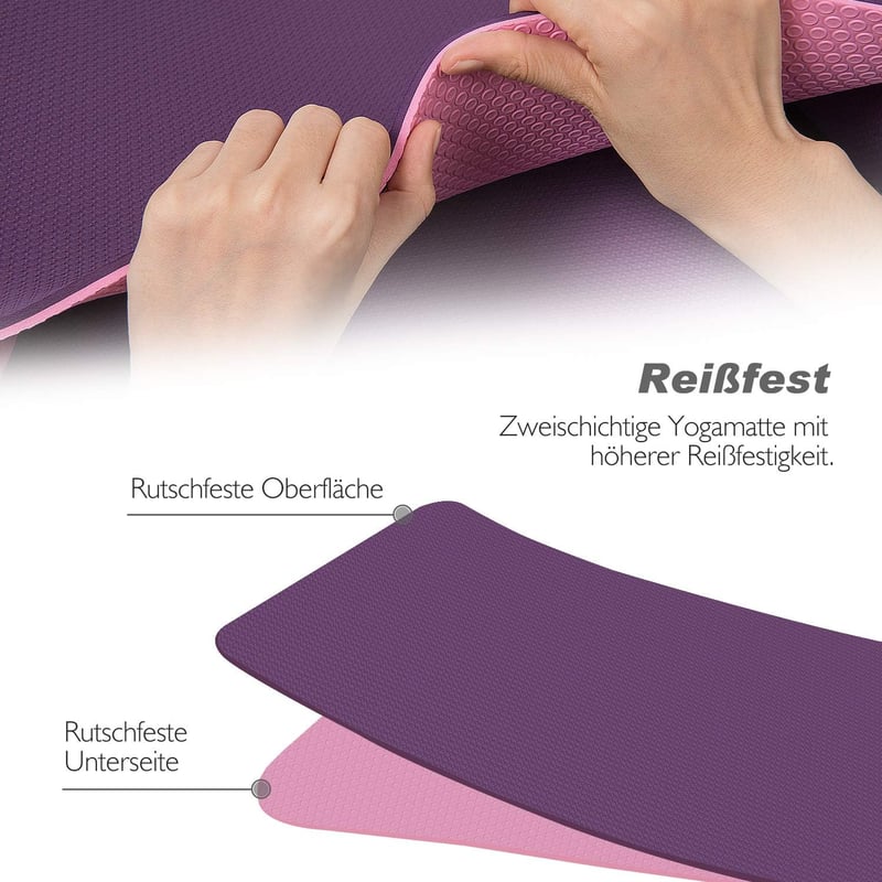 TOPLUS Jógaszőnyeg, Csúszásmentes Tornaszőnyeg Fitnesz és Pilates Edzéshez, 183x61x0,6 cm TPE Anyagú Edzőmatrac Hordozópánttal