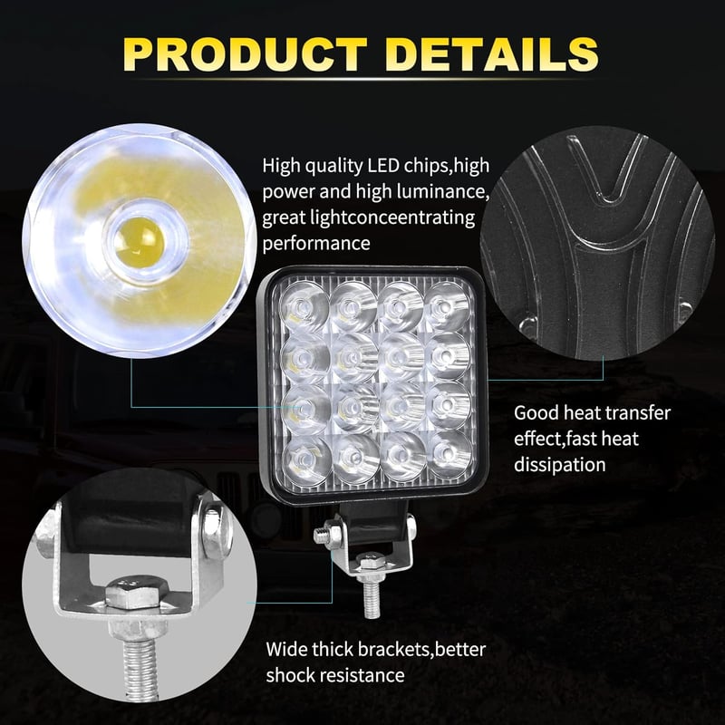 PICAA 48W LED munkalámpa, 4db, traktorhoz, baggerhez, terepjáróhoz, 12-24V