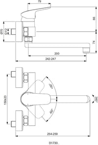 Ideal Standard Ceraflex Fali Konyhai Csaptelep, 200 mm Kifolyócsővel, Króm, Forgatható, S-Csatlakozás, Víztakarékos Rendszerrel, 38 mm Állít 2