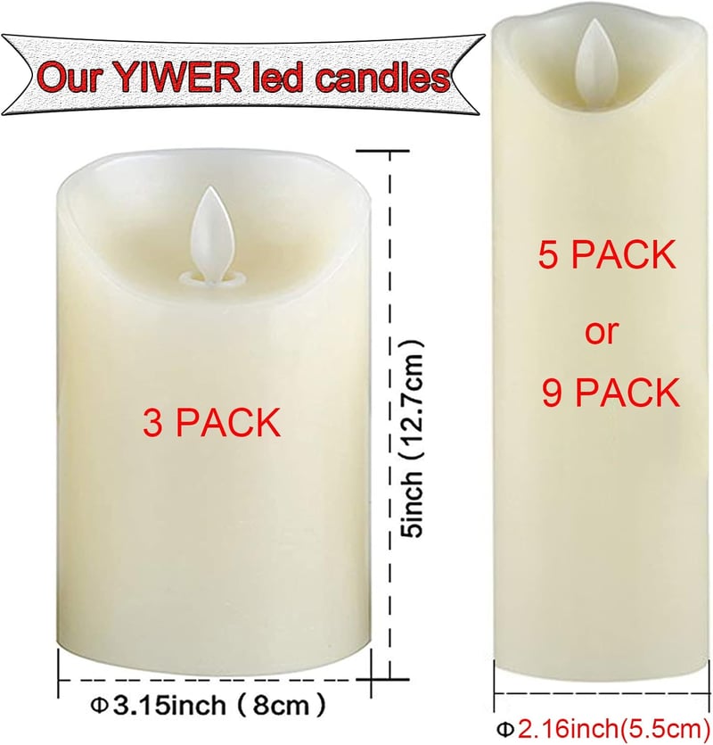 YIWER LED gyertyák szett - 3 db valódi viasz, távirányítós, időzíthető, elefántcsont
