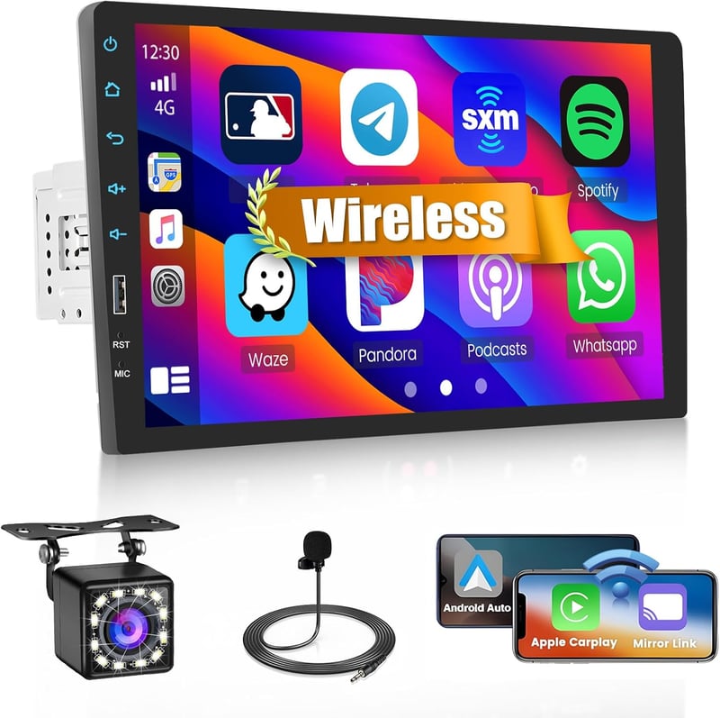 Hikity 1 DIN Autórádió 9" Érintőkijelzővel - Vezeték Nélküli CarPlay, Android Auto, Bluetooth, Tolatókamera, FM/AM, USB, Tükrözés, Kormányve