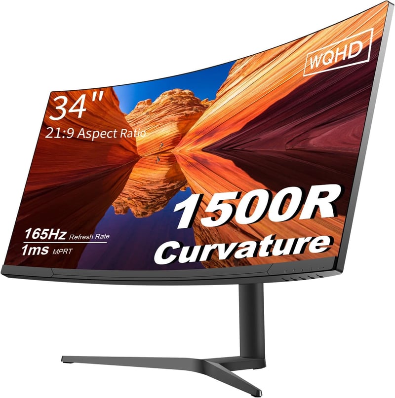 Prechen 34" Ívelt WQHD Gamer Monitor, 165Hz, 1500R, 3440×1440, HDR10, FreeSync/G-Sync, DisplayPort+HDMI, Állítható Magasság, Fekete