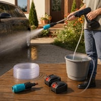 Sada na čistenie terás: Vario tryska + 12m PVC hadica + 600 PSI aku čistič + 2 batérie + 6v1 tryska 1