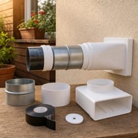 Set za ventilaciju: 120mm spojnica + 2x 125mm priključak + 90° koljeno + 2x traka + 100x podloška 1