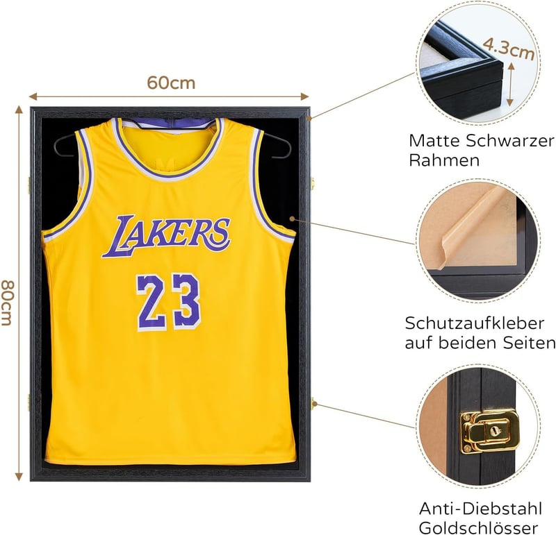 Walasis Mezkeretező 60x80 cm - 3D Vitrin Mez Kiállításához, Futball, Kosárlabda Pólók Tárolására, Modern Fekete Sportrelikvia Keret Felnőtte