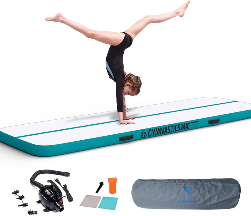 HOEXISUP Felfújható Tornaszőnyeg 4 méteres - Kék PVC Edzőmatrac Fitness Gyakorlatokhoz, Otthoni Edzéshez