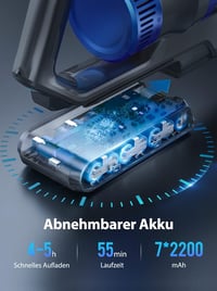 BuTure JR500 nagy teljesítményű vezeték nélküli porszívó, 55 perces üzemidő, LED kefével, kék-fekete 4