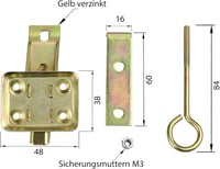 KeyMet GmbH Horganyzott Sárga Padlócsapda Retesz Ablakzár Horoggal - 80mm Hosszú Biztonsági Zár M4 Csavarfuratokkal - 1, Galvanised Yellow 2