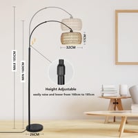 Lampadar Curbat Rayofly cu Abajur din Rattan - Lampă de Podea Vintage Boho cu Telecomandă, Bec LED, Control prin Aplicație, Dimmer 3