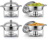 Wilprep 5L Rozsdamentes Acél Ételmelegítő Szett - 4 db Kerek Chafing Dish Melegentartó Tál Rendezvényekhez és Partikhoz 1