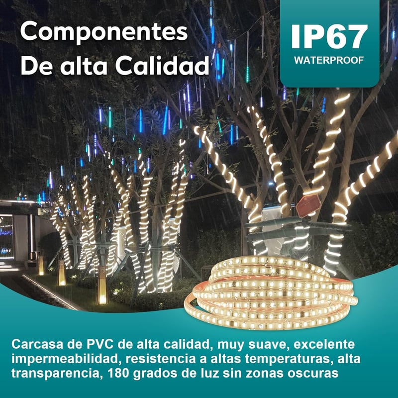 pcning LED Szalag 10m - 230V Fehér Kültéri Világítás, IP67 Vízálló, Öntapadós, Kapcsolóval, Nagy Fényerejű, Közvetlen Csatlakozású Dekoráció
