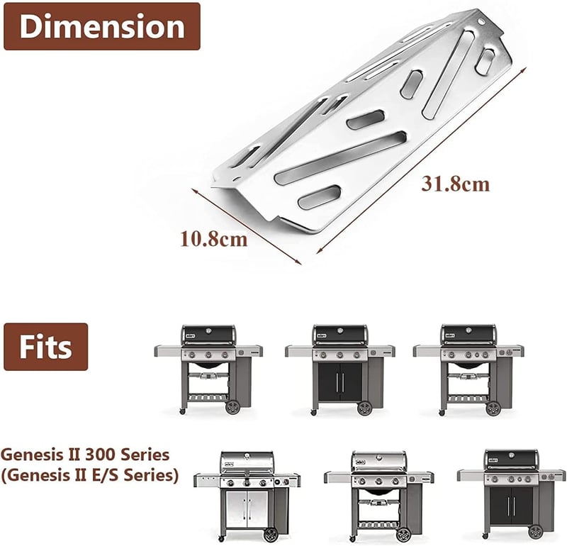 GFTIME Rozsdamentes Acél Flavorizer Sín Weber Genesis II 300 Sorozathoz - 31,8 cm Hőterelő Ízesítő Rudak Grillhez - 3 db Csomag