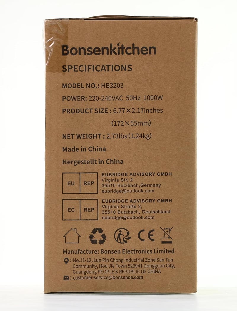 Bonsenkitchen 1000W-os Turbomixer Szett Aprítóval és Habverővel - Fekete