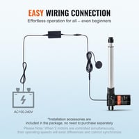 VEVOR Lineáris Aktuátor Készlet 250mm, Nagy Sebességű 24V Emelőmotor 1000N Teherbírással, IP44 Védettségű TV/Asztal/Kanapé Mozgatáshoz - Táp 6
