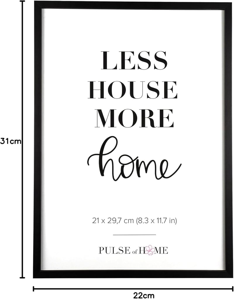 PULSE of HOME Fekete Fa Képkeret A4 Méretű (21 x 29,7 cm) - Vékony Keret Fotókhoz, Poszterekhez, Gyermekrajzokhoz - Dekoráció Nappaliba, Gye