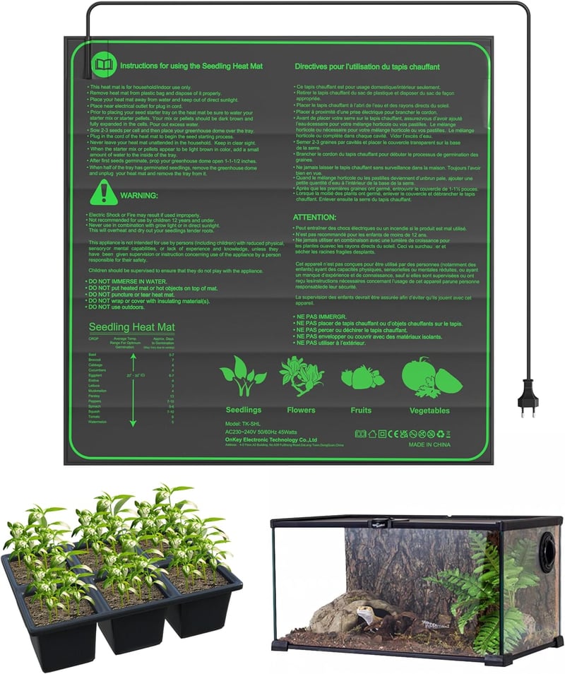 iPower 51x51cm-es vízálló fűtőszőnyeg növényekhez, csíráztatáshoz és terráriumokhoz, 48W