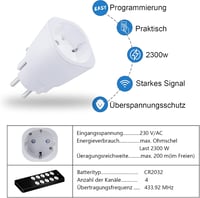 Sonsonai Távirányítós Konnektorok - 5 db, 2 Távirányító, 70m Hatótáv, 2300W 2