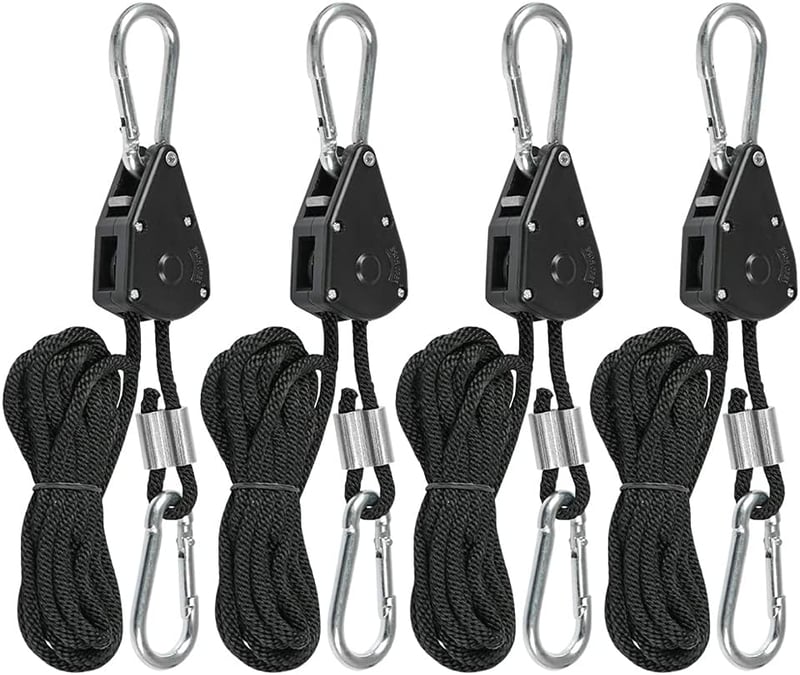 Erős kötélcsiga szett növénylámpához - 4db, 150lb, állítható, fekete