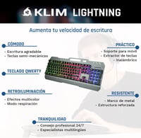 KLIM Lightning Vezeték Nélküli Spanyol Gamer Billentyűzet - Fém Váz, Mechanikus Érzés, RGB 2