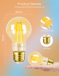 Aigostar Edison okos LED izzó, E27, 6W, vintage filament, Alexa/Google kompatibilis, borostyán, 6 db 7