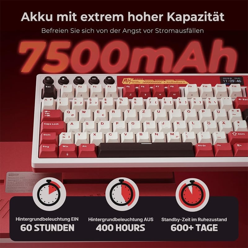 Tastatură Mecanică de Gaming RK ROYAL KLUDGE M87 - 75% TKL, Wireless, cu Ecran, Două Butoane, RGB, 7500 mAh, Hot-Swap Linear Crea