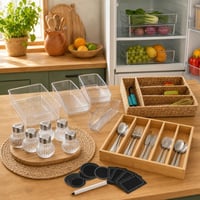 Set Organizare Bucătărie: 5 cutii frigider + 6 recipiente condimente + organizator tacâmuri + 336 etichete 1