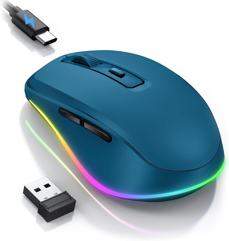 seenda LED Vezeték Nélküli Egér Beépített Mozgásérzékelővel, Újratölthető 2.4G USB Optikai Egér Laptophoz, Csendes Működés, 2000 DPI, Sötétk