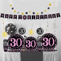 Fekete-rózsaszín 30. születésnapi partikellék szett 16 főre, 65 db-os 5