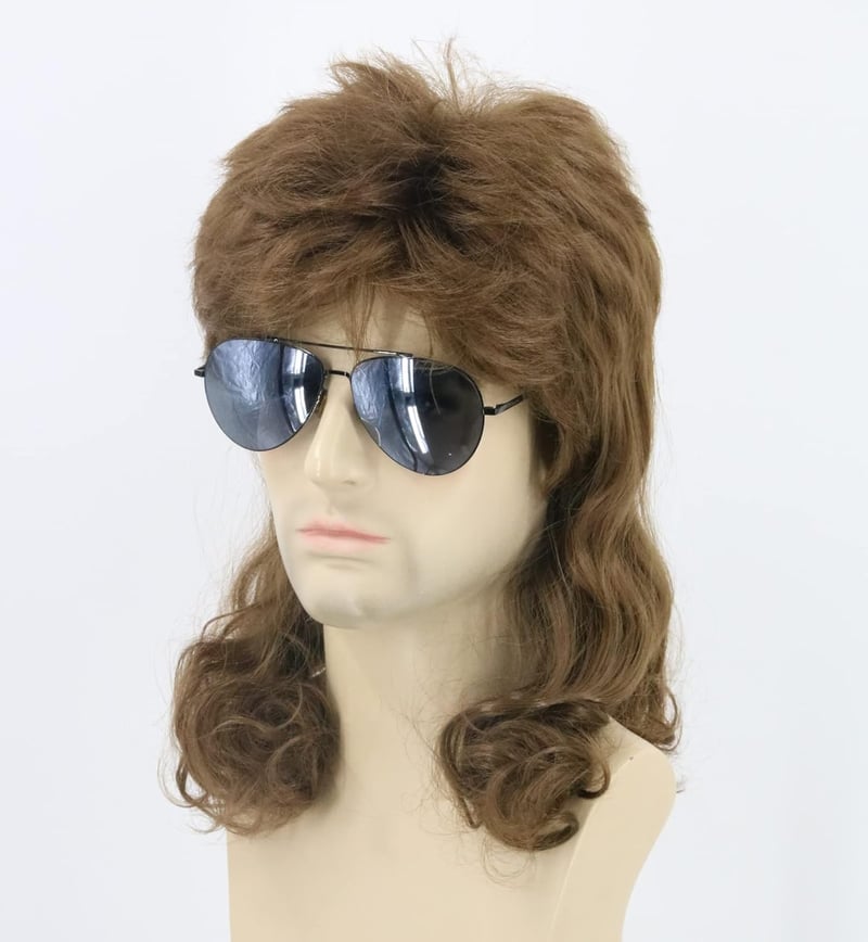 Topcosplay 70-es/80-as Évek Mullet Paróka - Barna Göndör Haj Farsangra, Halloweenre, Hőálló Szintetikus Szálak, 58-62 cm