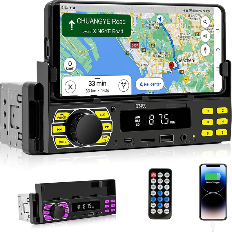 Bluetooth-os 1 DIN autórádió - MP3, USB, FM, telefontartóval és távirányítóval