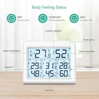 ORIA Digitális Hőmérő és Páramérő 3 Külső Érzékelővel, Nagy LCD Kijelzővel 3