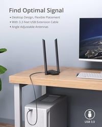 BrosTrend AX1800 WiFi 6 USB adapter PC-hez, nagy hatótávolságú, kettős sávú (1201Mbps/5GHz + 574Mbps/2.4GHz), két 5dBi antennával, Windows 1 5