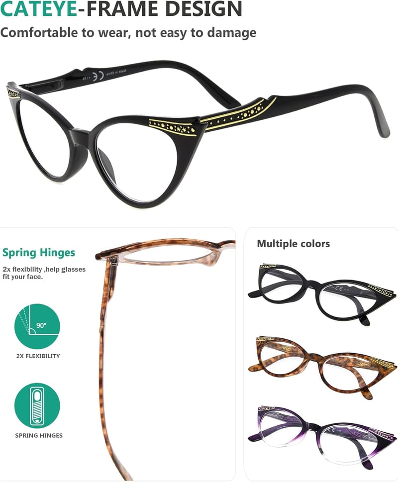 Eyekepper Női Vintage Macskaszem Olvasószemüveg 3db - Fekete, Teknős, Lila (0,75)