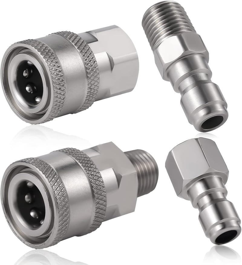 SAVITA Nagynyomású Mosó Gyorscsatlakozó Készlet - 4 db Rozsdamentes Acél NPT 1/4" Belső-Külső Menetes Adapter 5000 PSI-ig, Ezüst