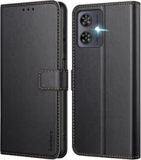 Husă tip carte din piele premium neagră cu suport pentru carduri pentru Motorola Moto G54/G64 5G 1