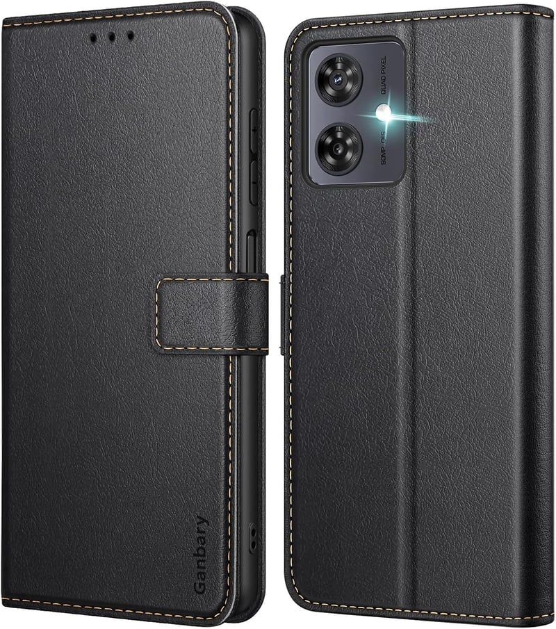 Husă tip carte din piele premium neagră cu suport pentru carduri pentru Motorola Moto G54/G64 5G