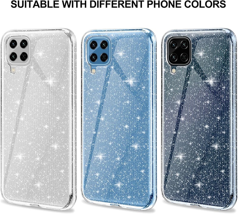 Samsung Galaxy M32 Átlátszó Csillámos Tok Kameravédővel