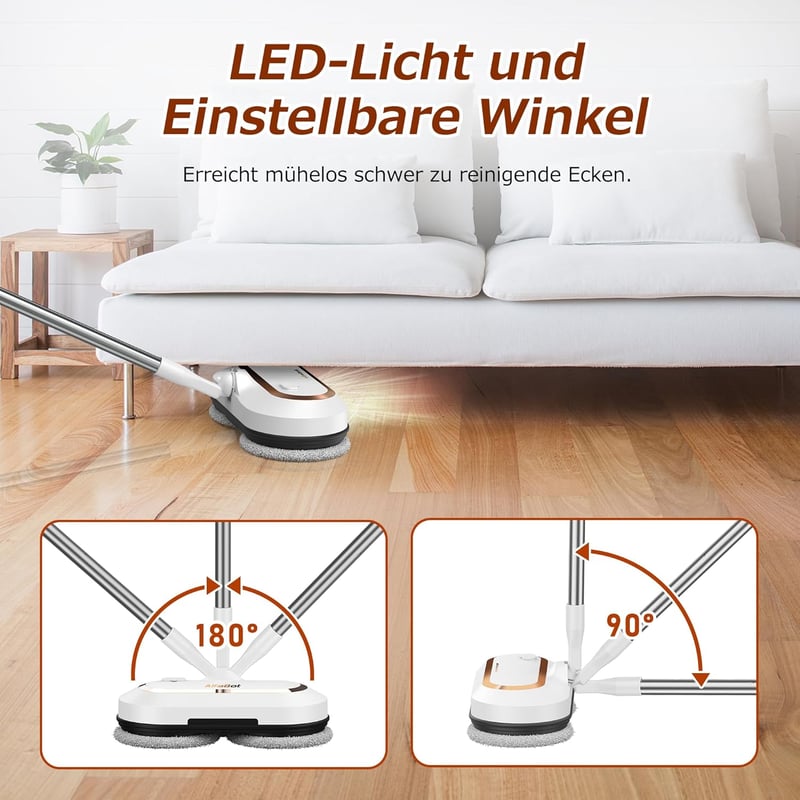 AlfaBot S2 Vezeték Nélküli Elektromos Felmosó, Permetező Funkcióval és LED Világítással, Padlótisztító Többféle Felülethez