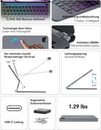 JADEMALL Magic Keyboard iPad Air 13 M2 2024 - Lebegő Állvány, Háttérvilágítás, Érintőpad és Gyorsbillentyűk, Bluetooth Billentyűzet Alumíniu 6