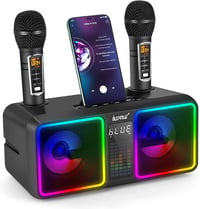 ALPOWL AL001 Karaoke Gép 2 Vezeték Nélküli UHF Mikrofonnal - Hordozható Bluetooth Hangszóró LED Fényekkel Otthoni Partikhoz, Esküvőkre 1