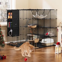 YITAHOME Nagy Macska Ketrec Tárolóval - 140x140x140 cm Fém Játszótér Függőággyal, 4-Szintes Beltéri Kennel 1-4 Macska Részére, Fekete 1