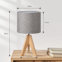 EDISHINE Fa Állólámpa Szett - Szürke Lenvászon Ernyővel, E27 Foglalattal, Hálószobába, Nappaliba 7