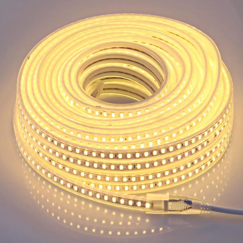 pcning 20m LED Szalag 230V 3000K Meleg Fehér IP67 Vízálló SMD 5730 Kültéri-Beltéri Világítás 120 LED/m 8W Dekorációs Fénycsík Szerelőkészlet