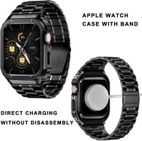 HASLFM Apple Watch 45mm Szíj - Rozsdamentes Acél Fém Pánt Védőtokkal, Kompatibilis iWatch Series 9/8/7 Órákkal, Férfi, Fekete 3
