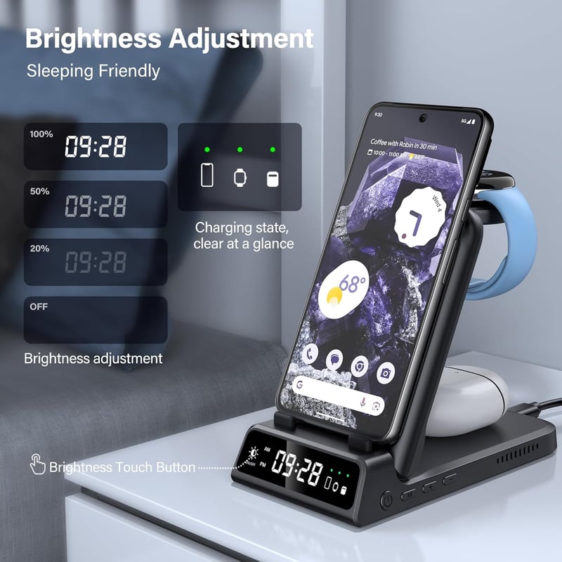 Google Pixel Watch 2 és Pixel 8 4 az 1-ben összecsukható vezeték nélküli töltőállomás