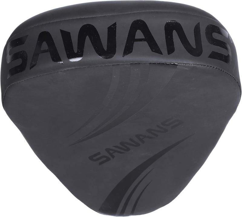 SAWANS Bőr Box Edzőpajzs - Fekete Ívelt Ütőpárna Tépőzáras Rögzítéssel, MMA, Kickbox, Muay Thai Edzéshez, Felnőtteknek