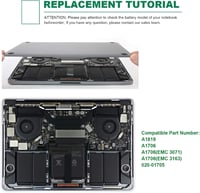 ASUNCELL A1706 A1819 Laptop Akkumulátor MacBook Pro 13" Touch Bar (2016-2017) Modellekhez - 49.2Wh, 11.4V, 6 Cellás Csereakku 7