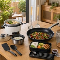 Wok set: wok + varič ryže s naparovačom + 4x náradie + bento box so 4 príbormi + 2x nádoba na omáčku 1