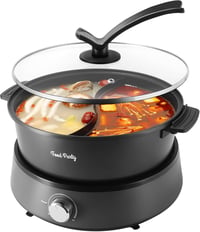 Food Party Elektromos Hotpot 4L - Kétoldalú Osztható Főzőedény 220V/1350W - Fondue Készlet 6 Személyre Elválasztóval 1