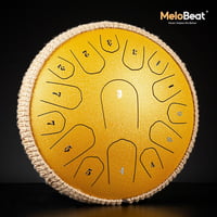 MeloBeat Tongue Drum 33 cm 15 Hangú - Professzionális Acél Handpan D-dúrban, Dalkönyvvel, Ütőkkel és Hordtáskával, Arany Színben 2